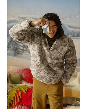 BDG Printed Fleece Quarter Zip Sweatshirt - Gray