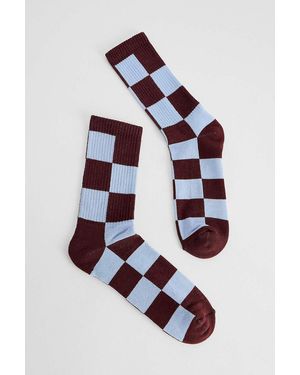 Urban Outfitters Uo Blue & Brown Checkerboard Socks At - White