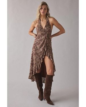 Urban Outfitters Uo Twisted Tie Mesh Asymmetric Ruffle High-Low Midi Dress - Natural