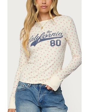 Edikted Cali Floral Ribbed Long Sleeve T Shirt - Natural