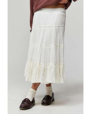 Kimchi Blue Isla Crinkle Lace Midi Skirt - White