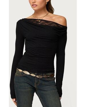 Edikted Layered Lacey Off Shoulder Top - Black