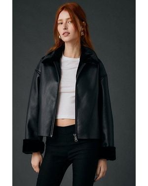 Kimchi Blue Stella Faux Leather + Faux Fur Trim Jacket - Black