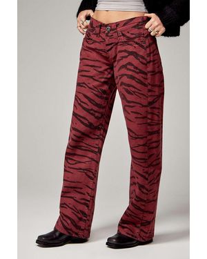 BDG Kayla Lowrider Tiger Denim Jeans 27w 32l At Urban Outfitters - Red