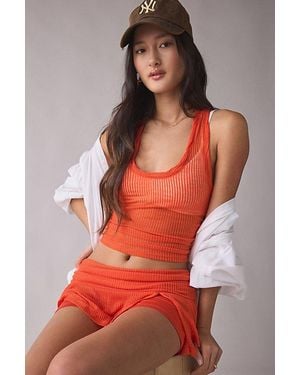 Out From Under Free Spirit Sheer Ribbed Cropped Tank Top - Red