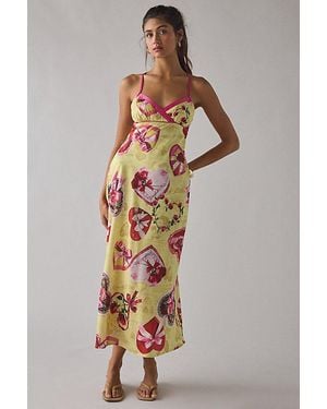 Kimchi Blue Slip It On Tie-Back Satin Midi Dress - Yellow