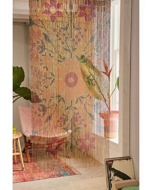 Urban Outfitters Rosa Floral Bamboo Beaded Curtain - Natural