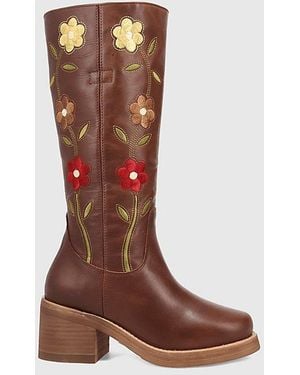 Dingo Bloom Embroidered Leather Boot - Brown
