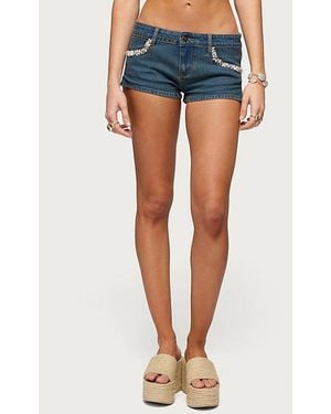 Edikted Zenna Low Rise Denim Micro Shorts - Blue
