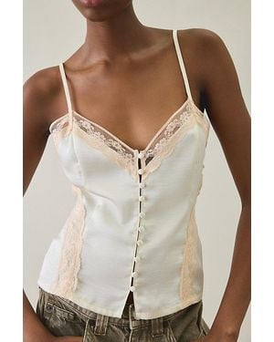 Kimchi Blue Candace Lace Trim Satin Cami - White