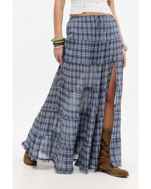 Urban Outfitters Uo Sadie Check Prairie Maxi Skirt - Blue