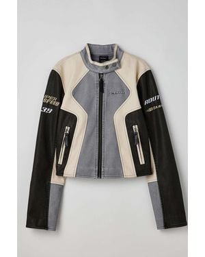 iets frans... Panelled Racer Moto Jacket - Grey