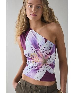 Kimchi Blue Octavia Tropical Floral Graphic One-Shoulder Tank Top - Purple