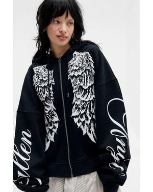 Minga Black Fallen Angel Oversized Hoodie - Blue