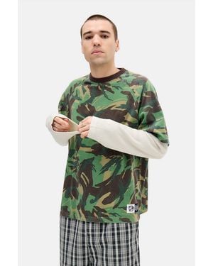 iets frans... Camo Double Layer T-shirt L At Urban Outfitters - Green
