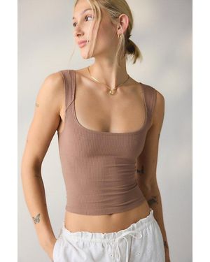 BDG Ribbed Square Neck Tank Top - Brown