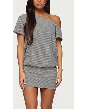 Edikted Striped Off Shoulder Cutout Mini Dress - Gray