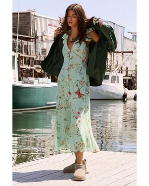 Kimchi Blue Ruffled Romance Cutout Tie-Back Slip Midi Dress - Green