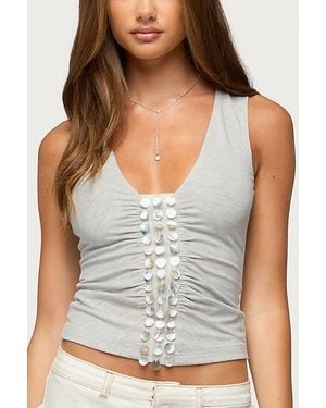 Edikted Milou Iridescent Charm Tank Top - Gray