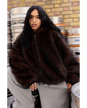 BDG Reversible Faux Fur Bomber Jacket - Brown