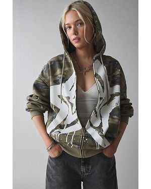 Urban Outfitters Uo Bleached Star Zip-Up Hoodie Sweatshirt - Gray