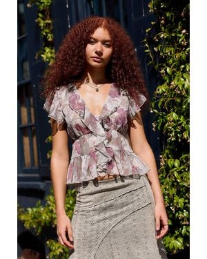 Kimchi Blue Wren Waterfall Chiffon Blouse - Grey