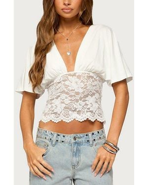 Edikted Jaeda Lacey Flutter Plunging Top - White