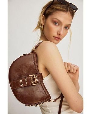 BDG Mira Belted Faux Leather Crescent Bag - Brown