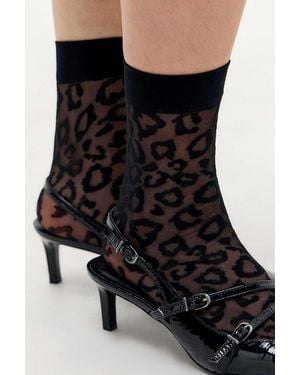 Out From Under Leopard Print Pop Socks - Black