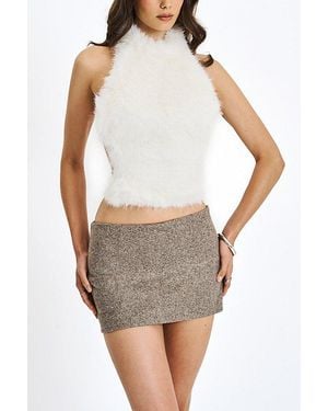 Miss Circle Oona Backless Fur Halter Top - White