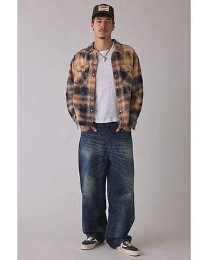 Levi's Washed Plaid Boxy Fit Western Snap Front Long Sleeve Shirt - Blue