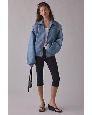 Lioness Vista Faux Suede Oversized Bomber Jacket - Blue