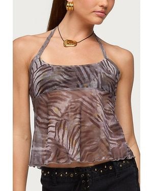 Edikted Tiger Printed Mesh Babydoll Top - Brown