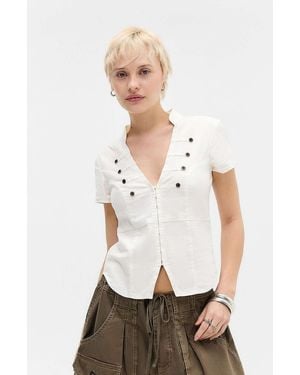 BDG Milo Soft Military Button Detail Shirt - White