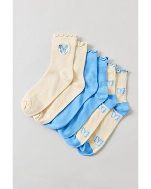 Urban Outfitters Uo Lightweight Ribbed Crew Socks 3-Pack - Blue