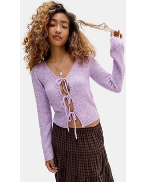 Urban Outfitters Uo Tie Front Cardigan - Purple