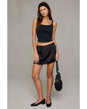 Steve Madden Cindi Lace Trim Satin Mini Skirt - Black