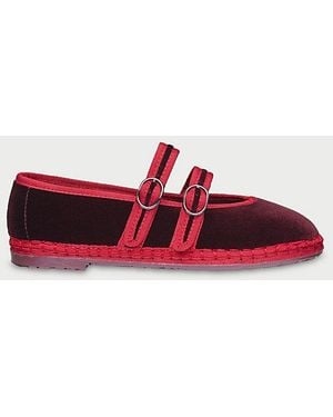 Flabelus Mae Strappy Velvet Mary Jane Flat - Red