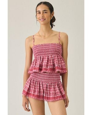 Kimchi Blue Coffee Date Flutter Lace Trim Shorts 2-Piece Set Top - Red