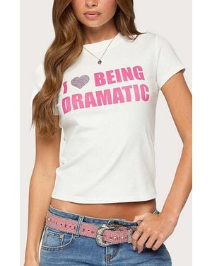 Edikted Drama Queen Rhinestone T Shirt Top - Gray