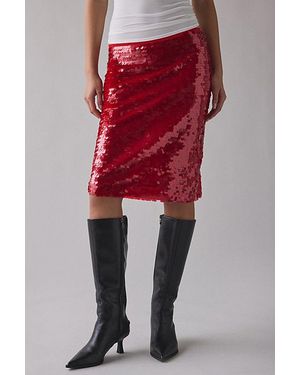 Urban Outfitters Uo Celia Paillette Sequin Low-Rise Midi Skirt - Red