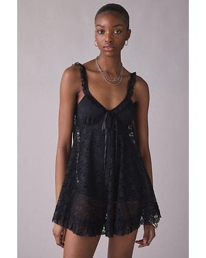 Urban Outfitters Uo Primrose Lace Babydoll Romper - Black