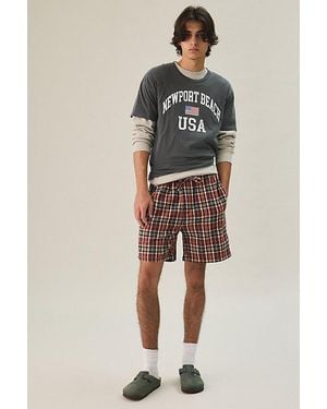Standard Cloth Plaid Flannel Lounge Shorts - Brown
