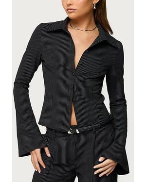 Edikted Pinstripe Tailored Button Up Shirt Top - Black