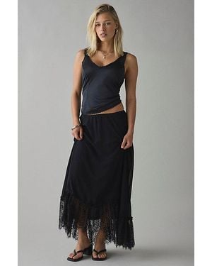 Kimchi Blue Shauna Low-Rise Semi-Sheer Lace Trim Maxi Skirt - Black
