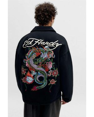 Ed Hardy Uo Exclusive Black Clasp Canvas Jacket