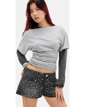 The Ragged Priest Glare Studded Mini Shorts - Grey
