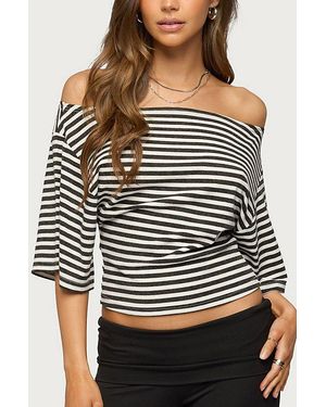 Edikted Jadan Striped Off Shoulder Top - Black
