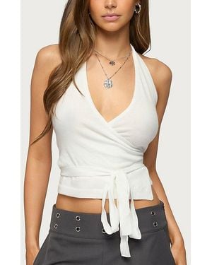 Edikted Renee Knit Wrap Halter Top - White