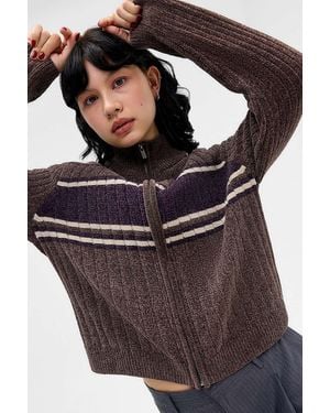 iets frans... Chenille Zip-through Track Top - Brown